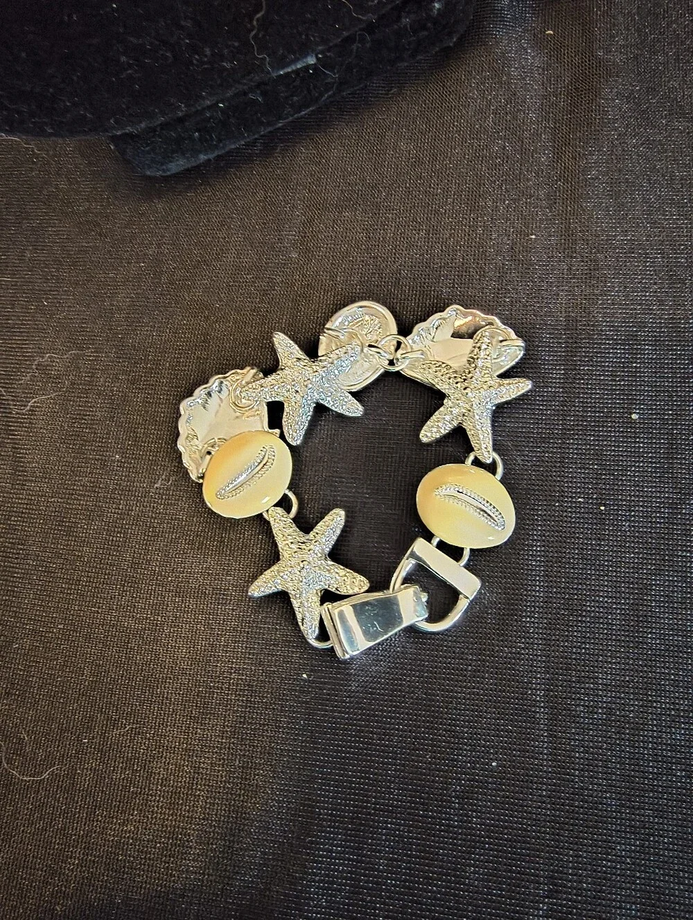 Coastal Starfish Seashell Bracelet 14K White Gold Plated Yellow Enamel NWOT